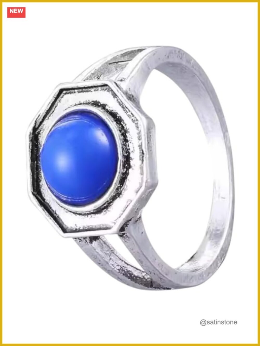 Statement Ring Silver-Toned Blue Stone Vampire Cosplay Costume Jewelry